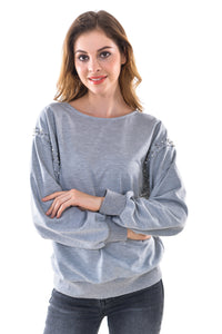Women's Long Sleeve Cotton Knitted Sequined Sweatshirt Tops - Apperloth