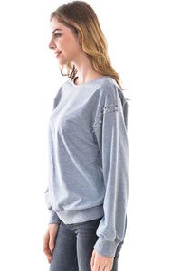 Women's Long Sleeve Cotton Knitted Sequined Sweatshirt Tops - Apperloth