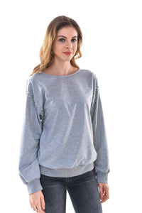Women's Long Sleeve Cotton Knitted Sequined Sweatshirt Tops - Apperloth