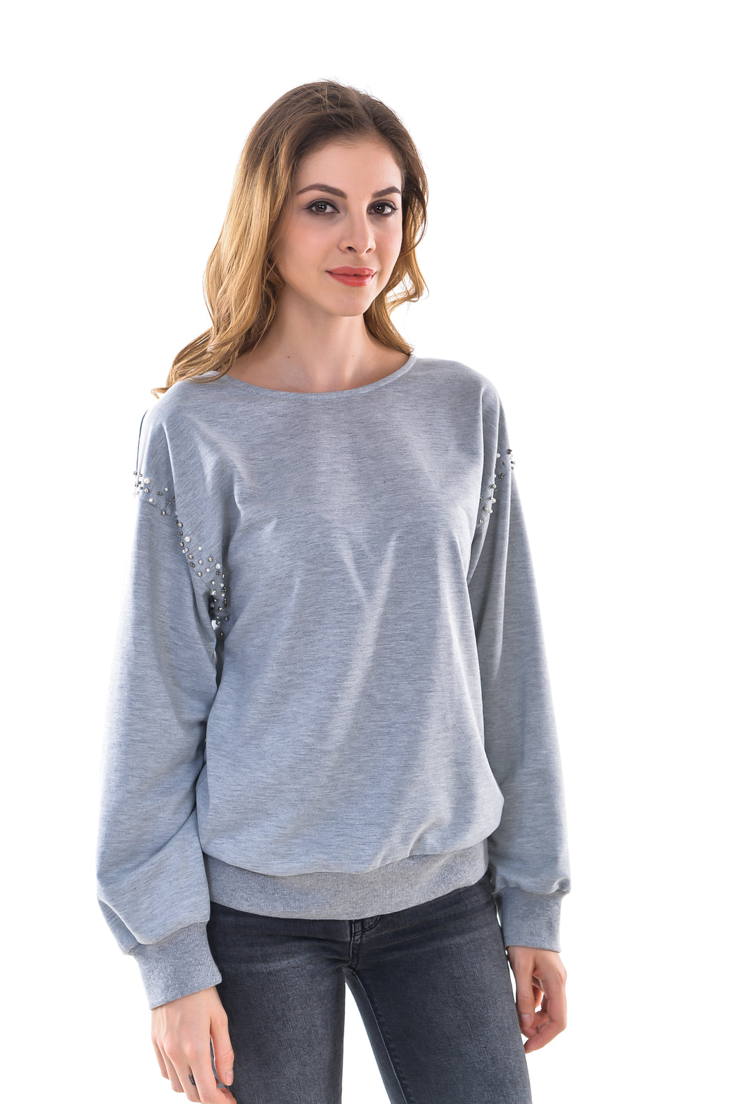 Women's Long Sleeve Cotton Knitted Sequined Sweatshirt Tops - Apperloth