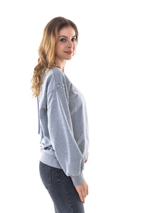 Women's Long Sleeve Cotton Knitted Sequined Sweatshirt Tops - Apperloth
