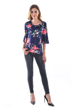 Women's Floral Print Cold Shoulder Curved Hem T Shirt Blouses - Apperloth