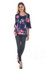 Women's Floral Print Cold Shoulder Curved Hem T Shirt Blouses - Apperloth