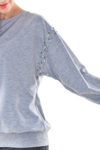 Women's Long Sleeve Cotton Knitted Sequined Sweatshirt Tops - Apperloth
