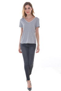 Women's Sexy Striped V-Neck Backless Tunic T-Shirt - Apperloth