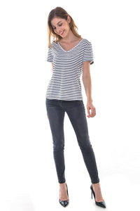 Women's Sexy Striped V-Neck Backless Tunic T-Shirt - Apperloth