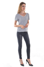 Women's Sexy Striped V-Neck Backless Tunic T-Shirt - Apperloth