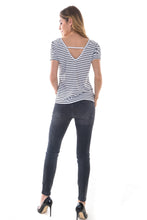 Women's Sexy Striped V-Neck Backless Tunic T-Shirt - Apperloth