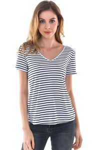 Women's Sexy Striped V-Neck Backless Tunic T-Shirt - Apperloth