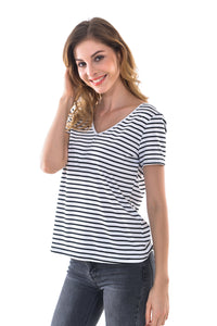 Women's Sexy Striped V-Neck Backless Tunic T-Shirt - Apperloth