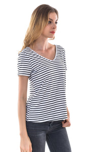 Women's Sexy Striped V-Neck Backless Tunic T-Shirt - Apperloth