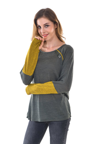 Women's High Low Hem Button Decor Front T-Shirt Tops - Apperloth