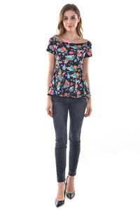 Women's Sexy Off Shoulder Slim  Floral Print Peplum Top - Apperloth