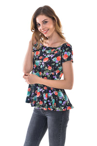 Women's Sexy Off Shoulder Slim  Floral Print Peplum Top - Apperloth