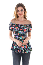 Women's Sexy Off Shoulder Slim  Floral Print Peplum Top - Apperloth