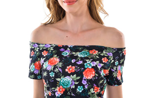 Women's Sexy Off Shoulder Slim  Floral Print Peplum Top - Apperloth