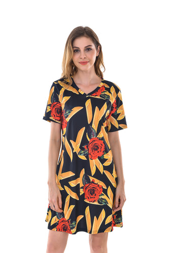 Women's Floral Print Short Sleeve Mini A Line Dresses - Apperloth