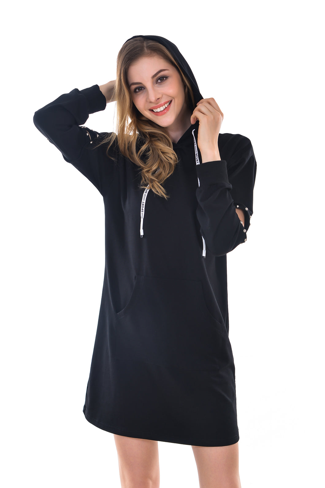 Women's Warm Pocket Pullover Knit Hoodie Tunic Sweatshirt Dress - Apperloth