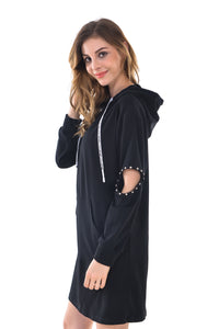 Women's Warm Pocket Pullover Knit Hoodie Tunic Sweatshirt Dress - Apperloth