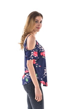 Women's Floral Print Cold Shoulder Curved Hem T Shirt Blouses - Apperloth
