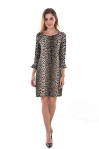 Women's Leopard Keyhole Back T-Shirt Loose Tunic Swing Dress - Apperloth