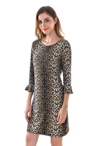 Women's Leopard Keyhole Back T-Shirt Loose Tunic Swing Dress - Apperloth