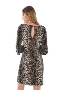 Women's Leopard Keyhole Back T-Shirt Loose Tunic Swing Dress - Apperloth