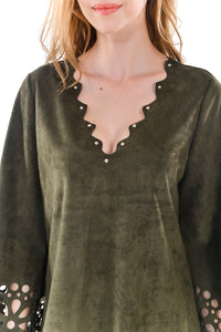 Women's V Neck Crochet Floral Loose A-Line Cocktail Dress - Apperloth