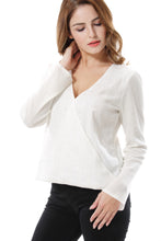 Women's V Neck White Wrap Top Shirt Blouse - Apperloth