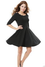 Women's Black Scalloped Neckline  Cocktail Mini Dress - Apperloth