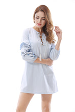Women's Plus Size Embroidery Striped Shirt Dresses - Apperloth