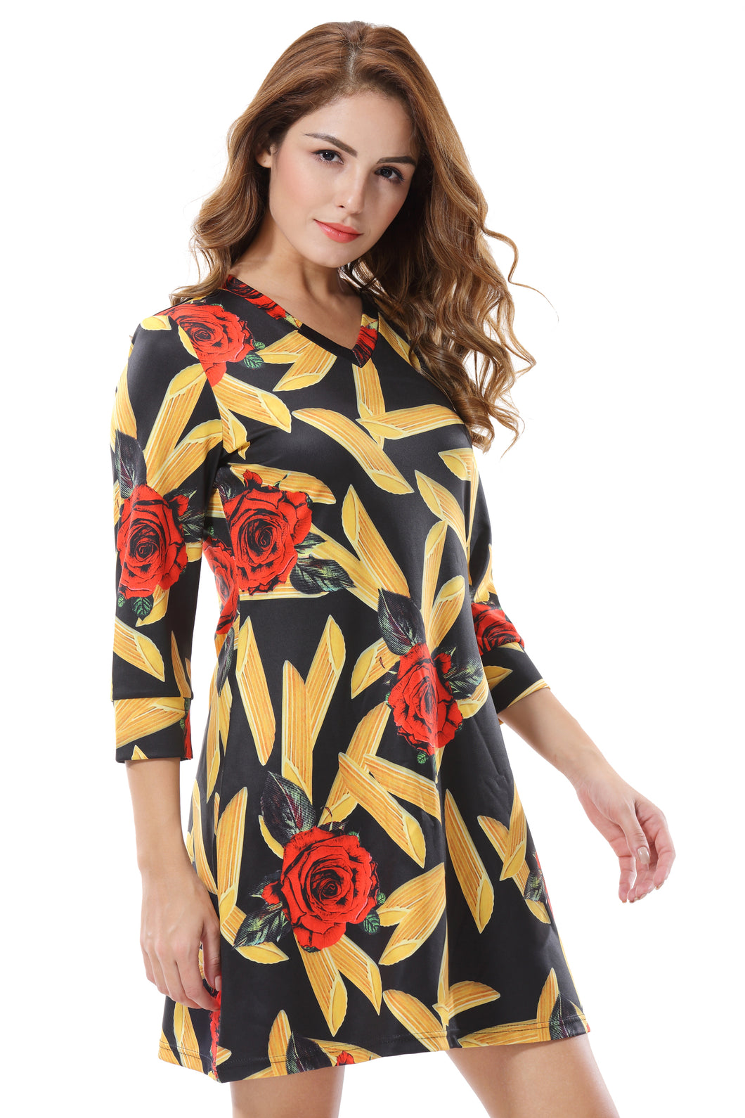Women's V-Neck Floral Print Mini A Line Dresses - Apperloth