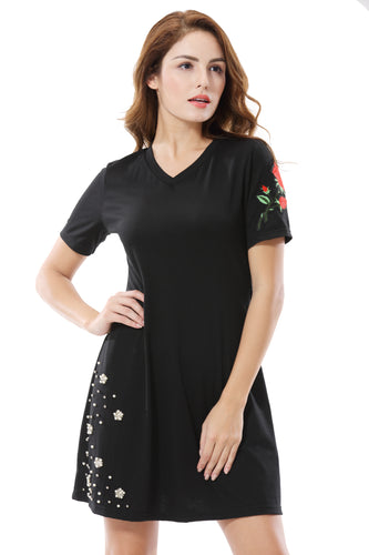 Women's Sequin Beaded Flower Print Cocktail Dress - Apperloth