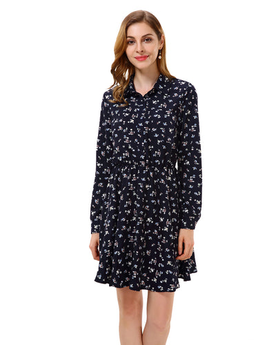 Women's Vintage Floral Print Button Front Chiffon Dresses - Apperloth