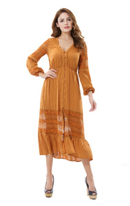 Women's Sexy V Neck Lace Stitching Empire Waist Long Dresses - Apperloth