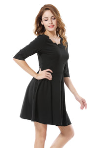Women's Black Scalloped Neckline  Cocktail Mini Dress - Apperloth