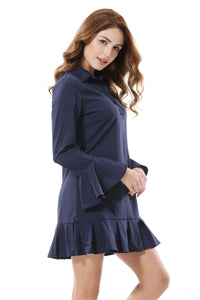 Women's Solid V Ruched Hem Knited Mini Dress - Apperloth