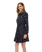 Women's Vintage Floral Print Button Front Chiffon Dresses - Apperloth