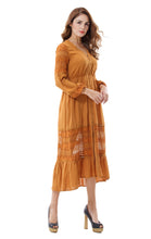 Women's Sexy V Neck Lace Stitching Empire Waist Long Dresses - Apperloth