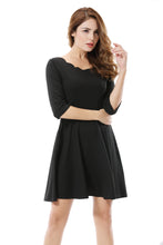 Women's Black Scalloped Neckline  Cocktail Mini Dress - Apperloth