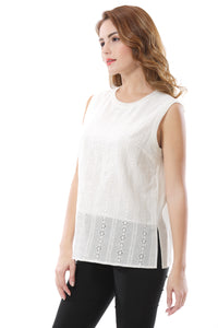 Women's Double-Layer Embroidered Side Slit Tank Top - Apperloth