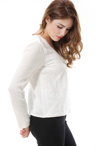 Women's V Neck White Wrap Top Shirt Blouse - Apperloth