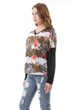Women's Floral Tiger Print Loose Raglan T-Shirt Tops - Apperloth