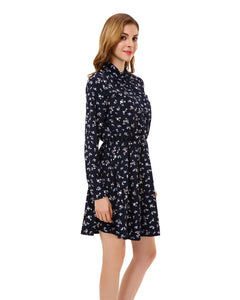 Women's Vintage Floral Print Button Front Chiffon Dresses - Apperloth