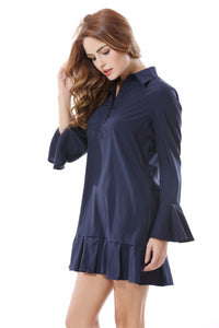 Women's Solid V Ruched Hem Knited Mini Dress - Apperloth