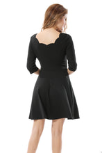 Women's Black Scalloped Neckline  Cocktail Mini Dress - Apperloth
