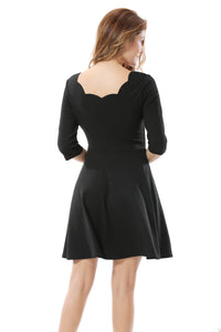 Women's Black Scalloped Neckline  Cocktail Mini Dress - Apperloth