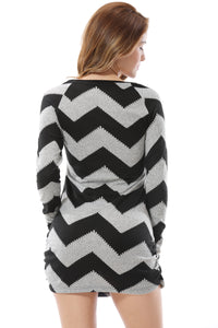 Women's Chevron Pattern Knitted Slim Top Mini Dress - Apperloth