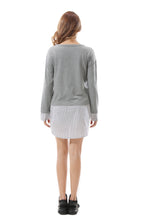 Women's Striped Panel Asymmetrical Hem Mini Dress Top - Apperloth