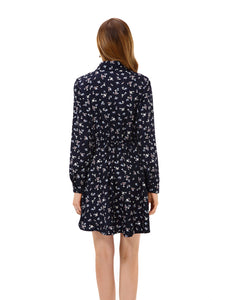 Women's Vintage Floral Print Button Front Chiffon Dresses - Apperloth
